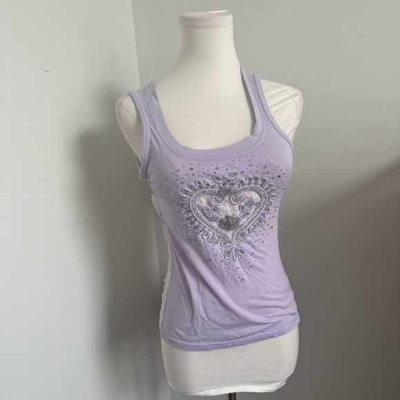 ✨ Parasuco Vintage Lilac Rhinestone Heart Tank – Rare 2000s Y2K S - Picture 4 of 9